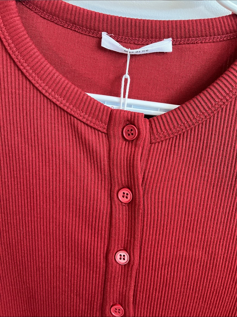 Peppermayo Ribbed Long-Sleeve Button-Front Red Mini Dress - Picture 5 of 7